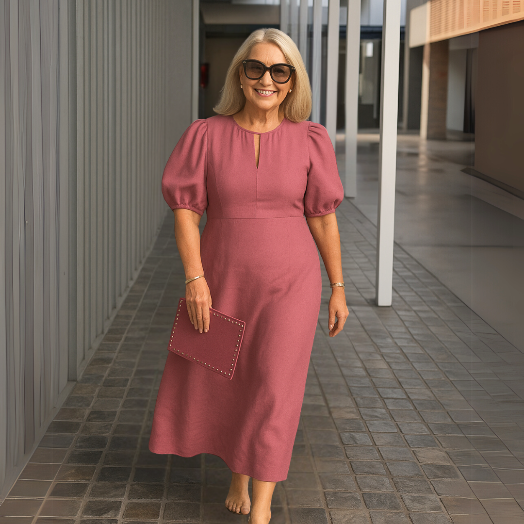 Els™ | Elegante effen jurk met V-hals