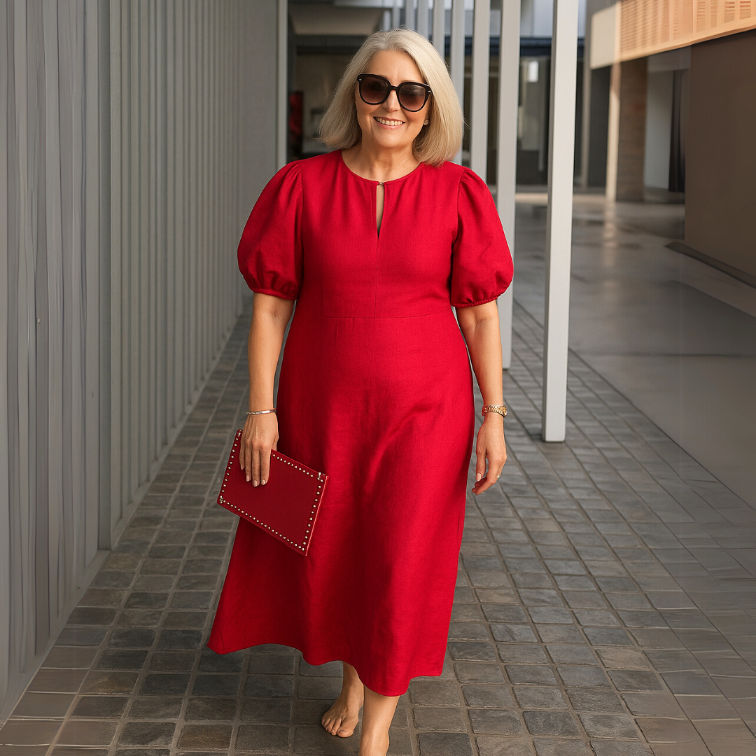 Els™ | Elegante effen jurk met V-hals