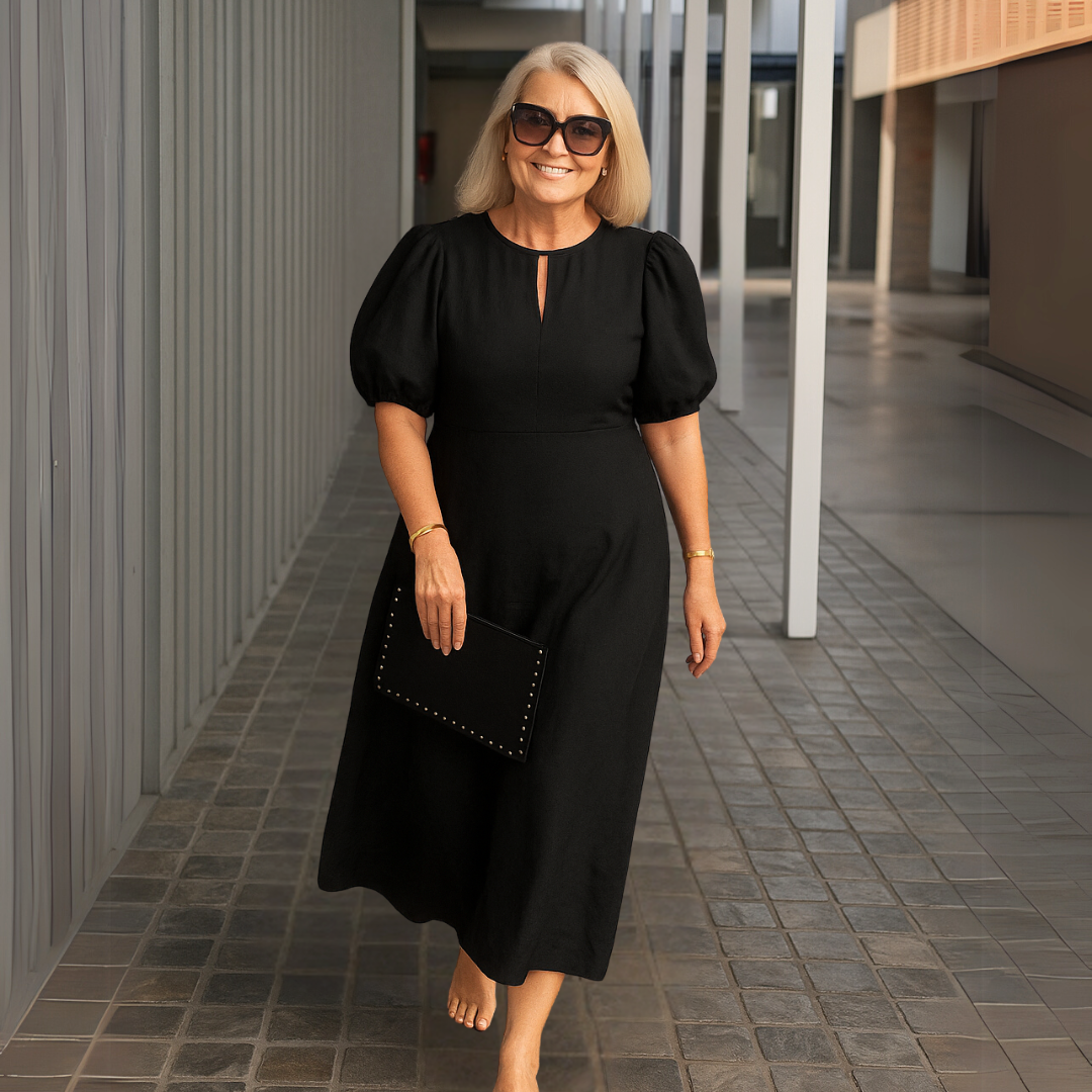 Els™ | Elegante effen jurk met V-hals